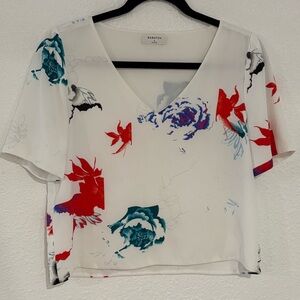 Babaton Aritzia Women's V-Neck Blouse - White with Red and Blue Floral